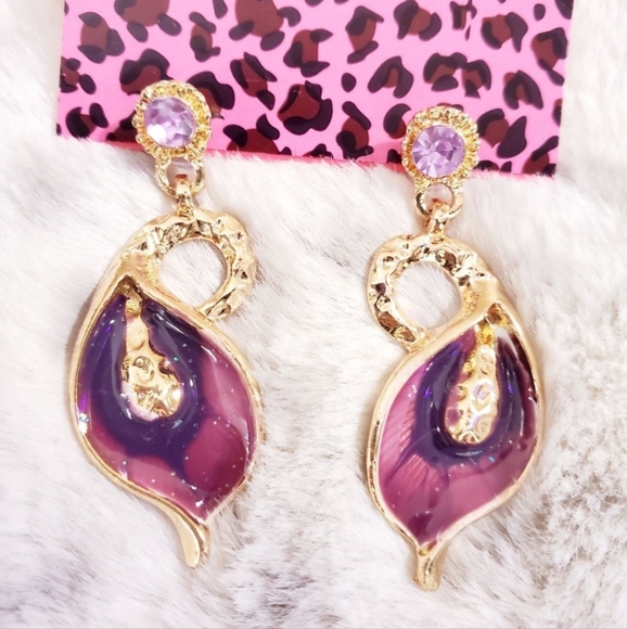 Gold plated Red green purple sparkly crystal feather necklace earrings sets - Picture 11 of 16